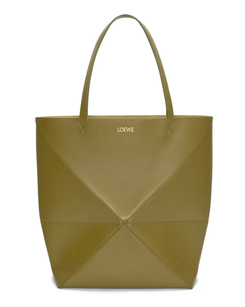 Loewe Luxury Xl Puzzle Fold Tote In Shiny Calfskin Olive