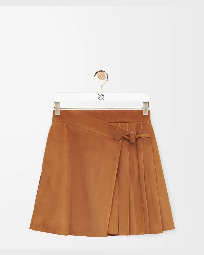 Loewe Pleated Mini Skirt In Suede Lambskin Size Mujer Toffee
