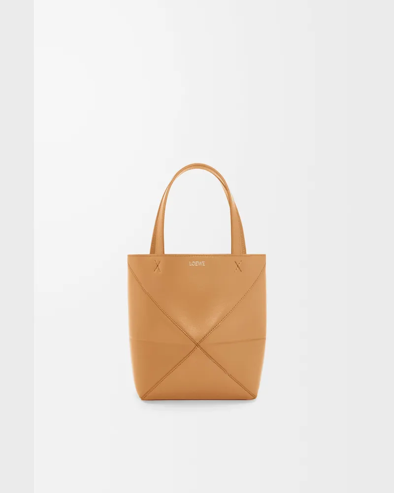Loewe Mini Puzzle Fold Tote In Shiny Leather skin Mujer Warm