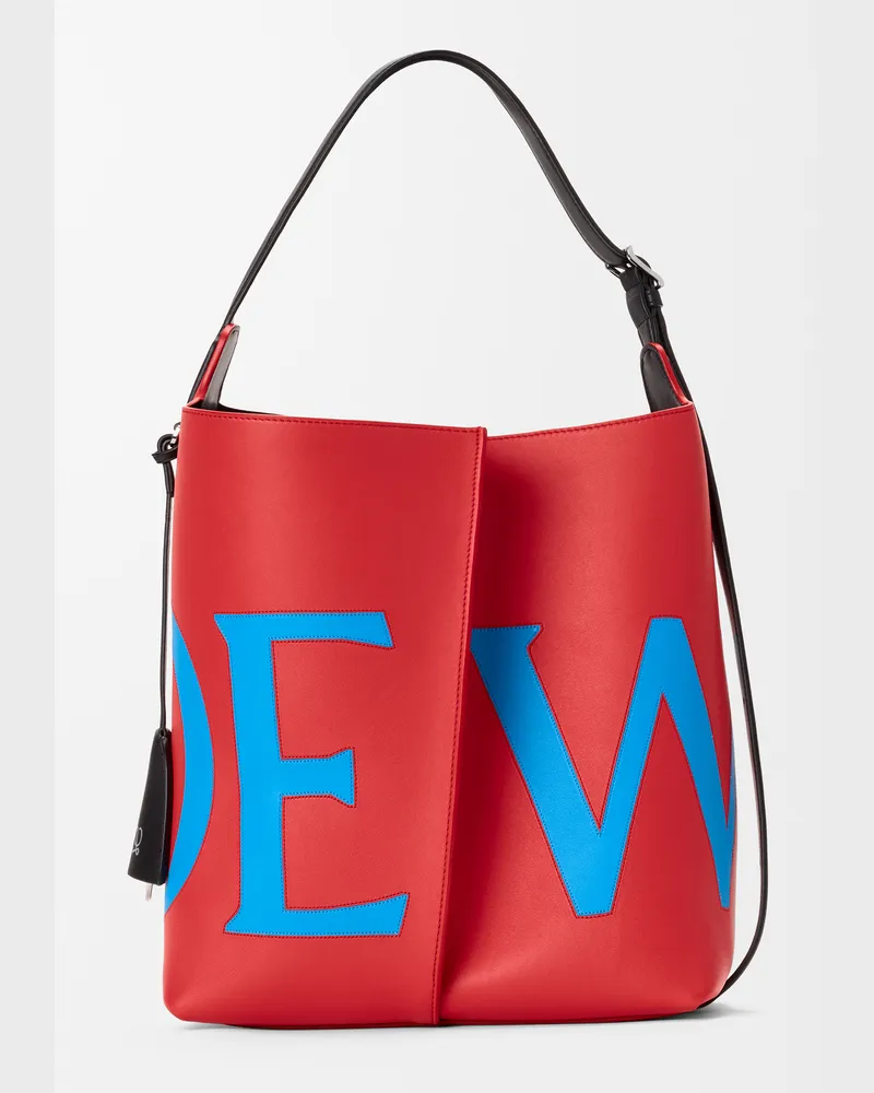 Loewe Large Bilbao Bucket Oversized Logo In Leather skin Mujer Red