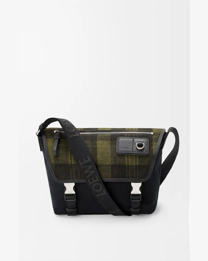 Loewe Medium Flex Messenger In Canvas And Brushed Suede Hombre Khaki