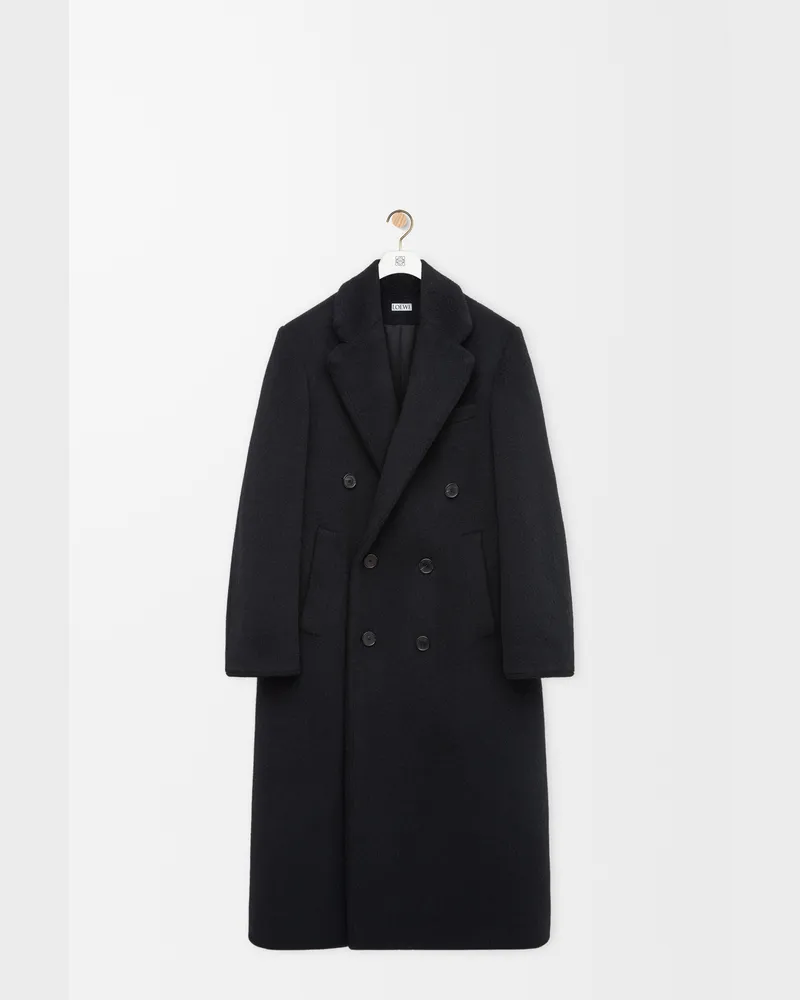 Loewe Double-breasted Coat In Wool Blend Size Hombre Black