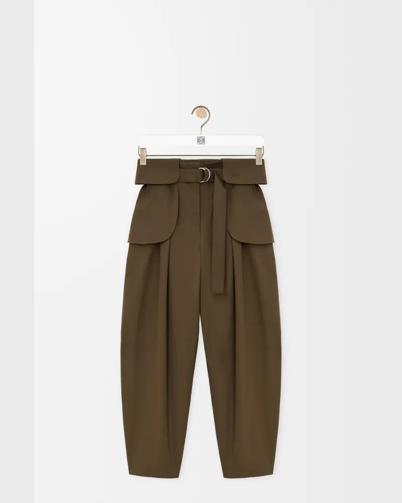 Loewe Cargo Trousers In Cotton And Silk Size Mujer Khaki