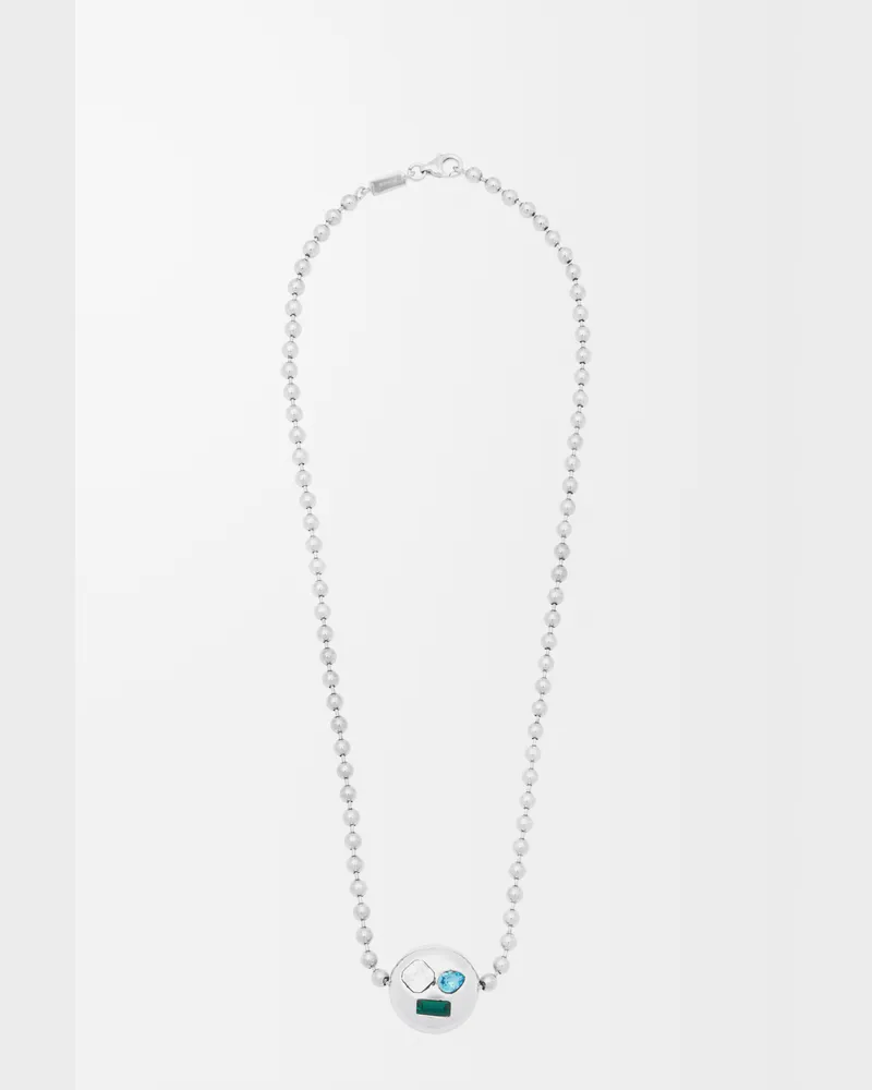 Loewe Anagram Pebble Necklace In Sterling Silver And Crystals Mujer Silver