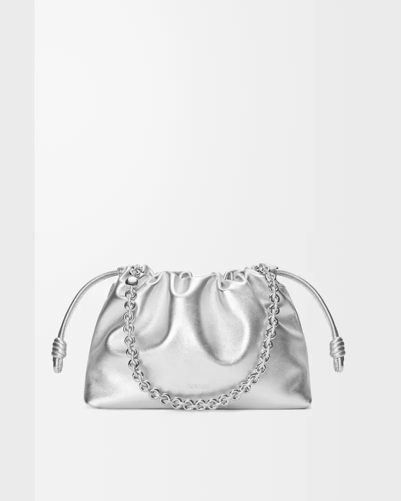 Loewe Medium Flamenco Purse In Laminated Lambskin Mujer Silver
