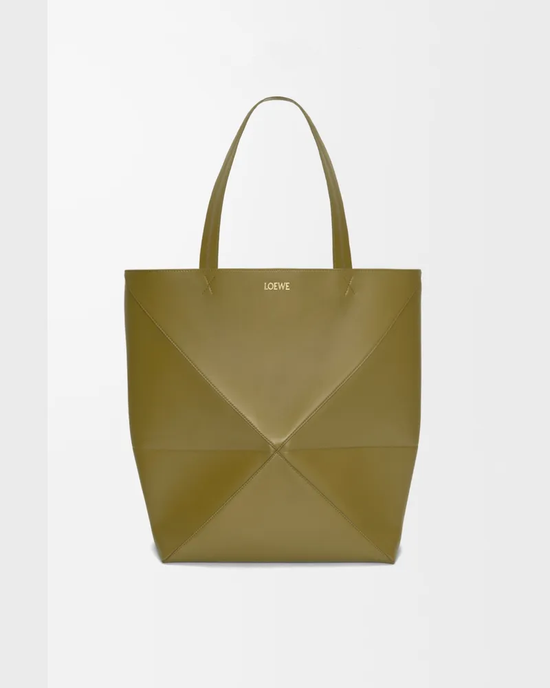 Loewe Xl Puzzle Fold Tote In Shiny Leather skin Hombre Olive