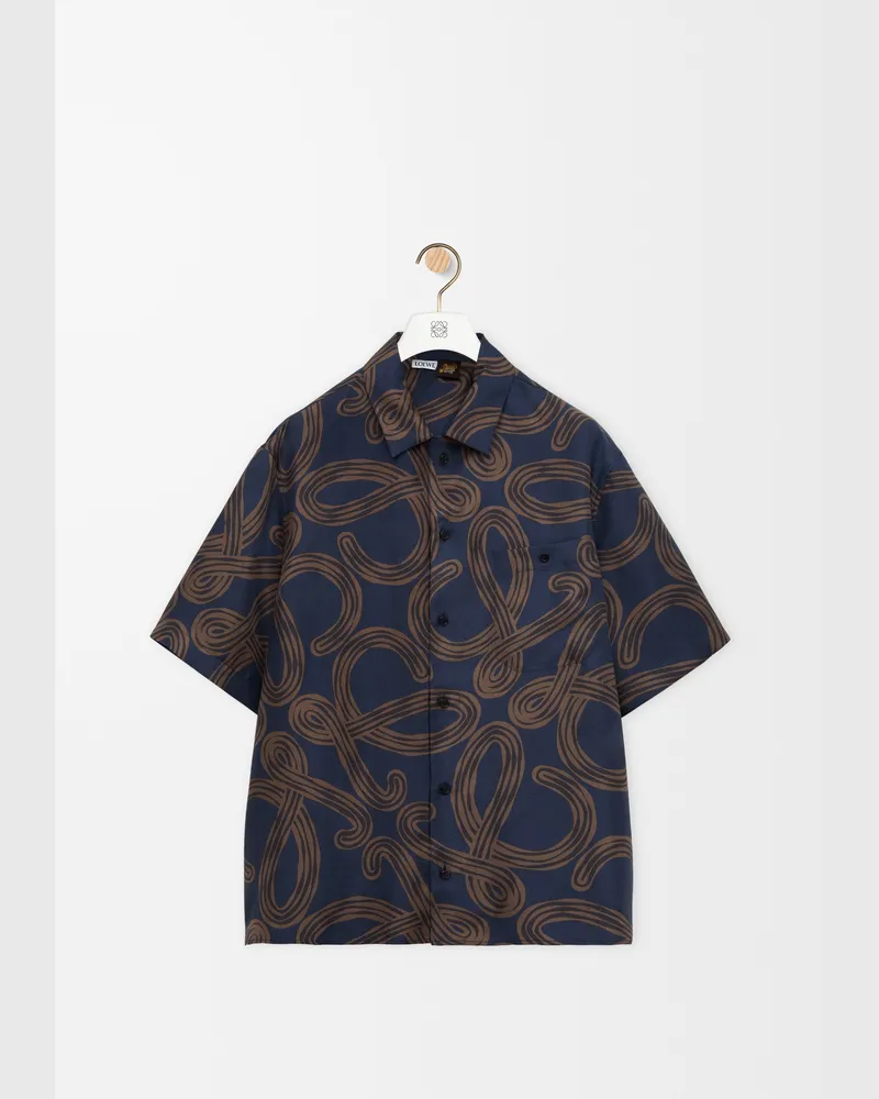 Loewe Short Sleeve Shirt In Silk Size Hombre Navy