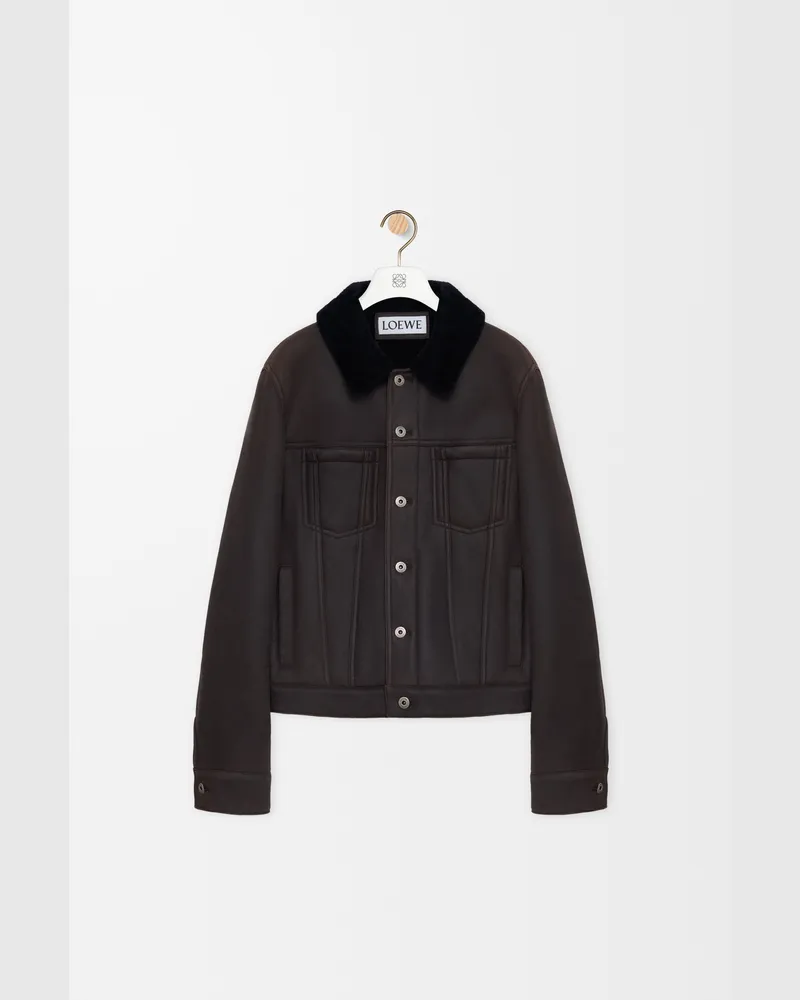 Loewe Trucker Jacket In Shearling Size Hombre Brown