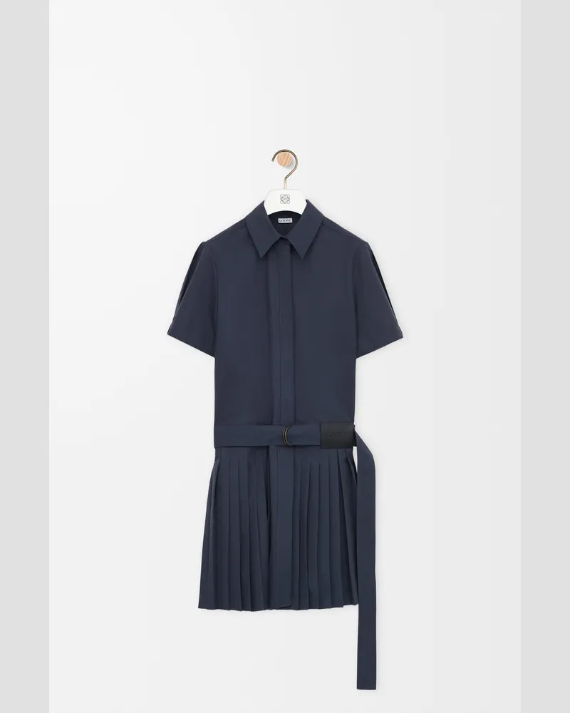 Loewe Pleated Dress In Cotton Blend Size Mujer Navy