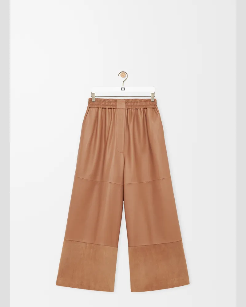 Loewe Cropped Trousers In Nappa Lambskin And Suede Goatskin Size Mujer Toffee