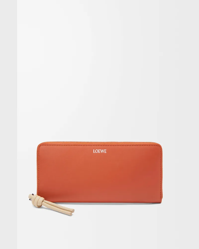 Loewe Knot Zip Around Wallet In Shiny Nappa Leather skin Mujer Maple