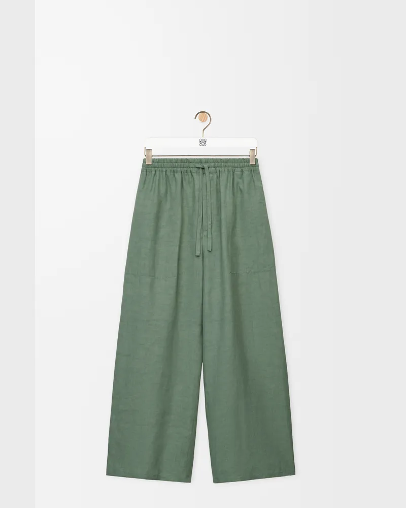Loewe Cropped Trousers In Viscose And Linen Size Hombre Sage