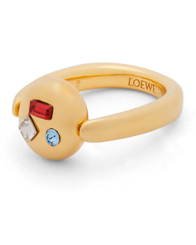 Loewe Luxury Anagram Pebble Ring In Sterling Silver And Crystals Gold