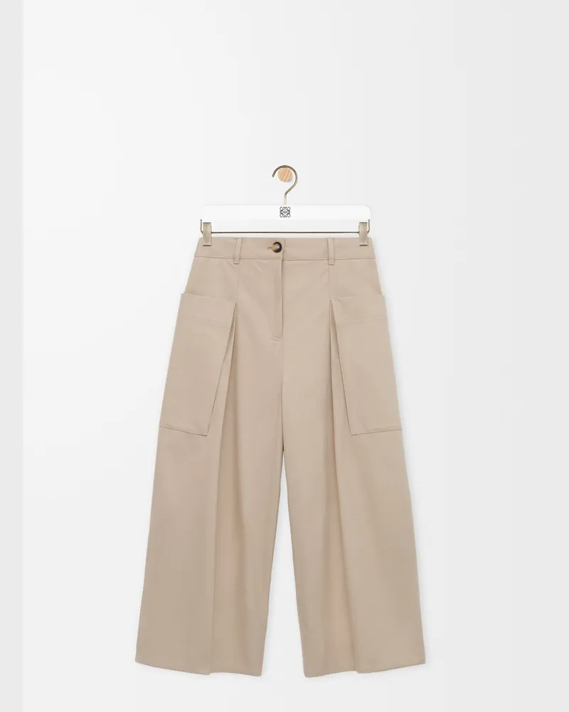 Loewe Cropped Trousers In Cotton And Silk Size Mujer Beige