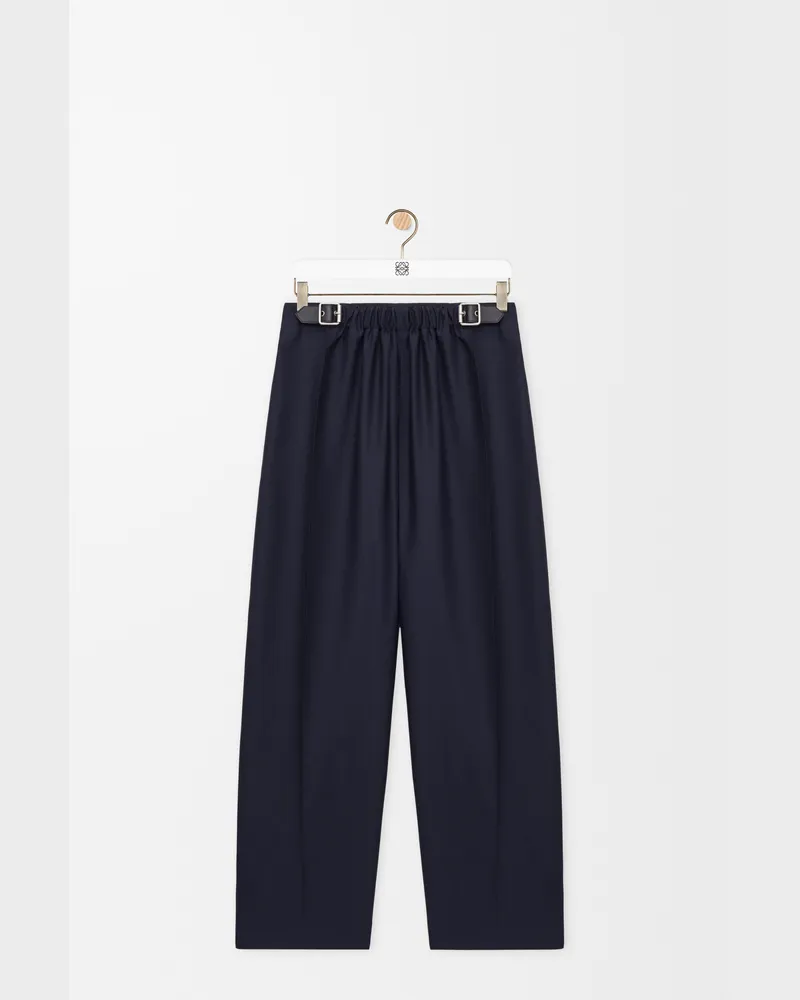 Loewe Belted Trousers In Wool And Silk Size Mujer Navy