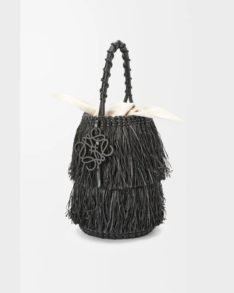 Loewe Frayed Bucket Bag In Raffia And Leather skin Mujer Black