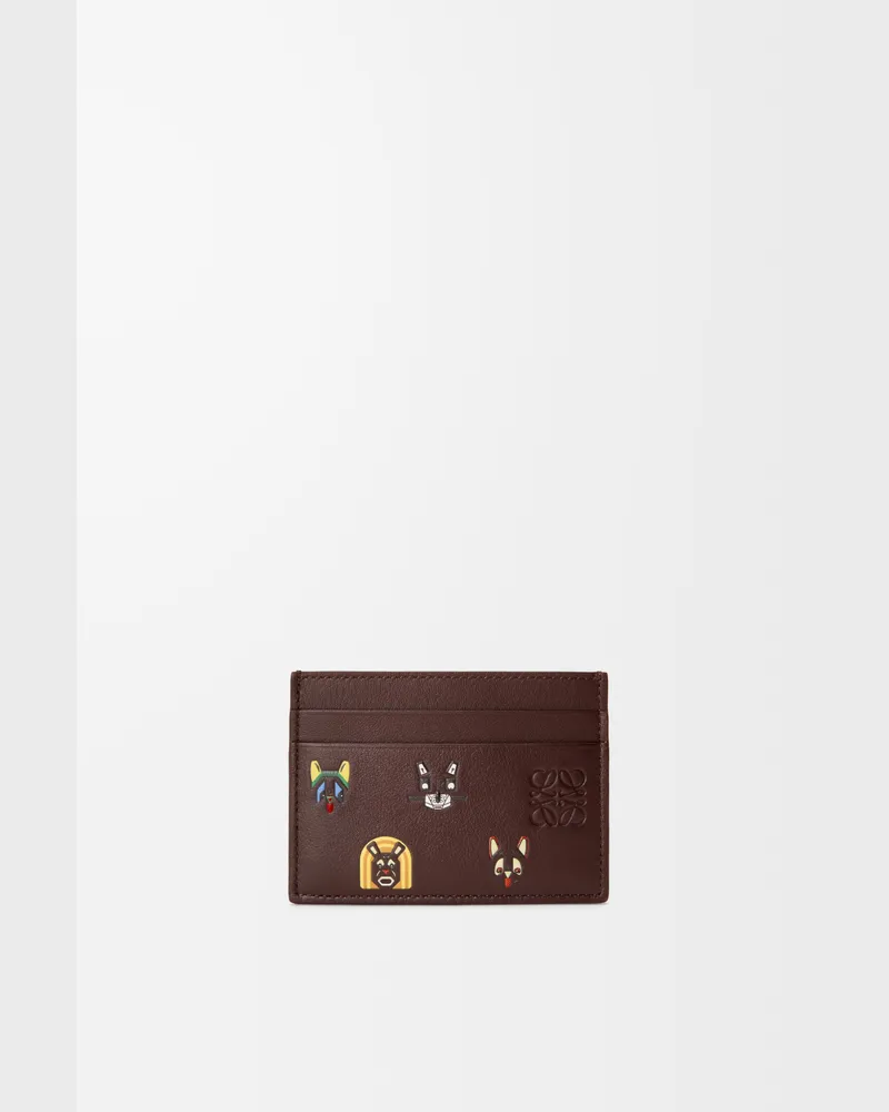Loewe Cats Plain Cardholder In Leather skin Hombre Brown