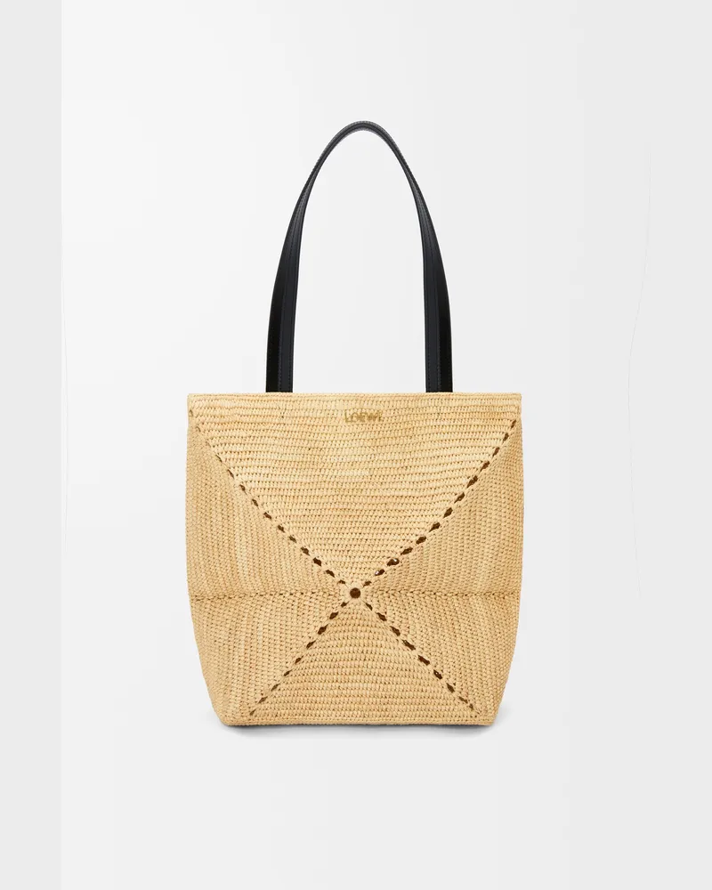 Loewe Medium Puzzle Fold Tote In Raffia Mujer Natural