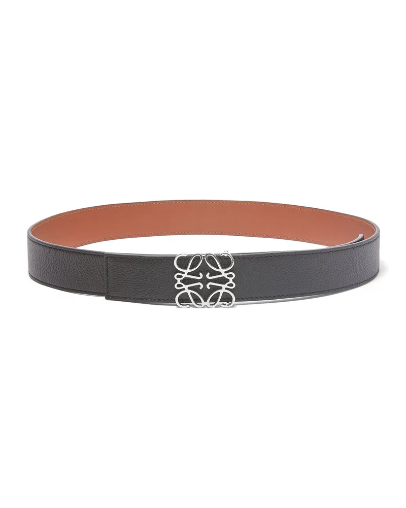 Loewe Luxury Reversible Anagram belt in soft grained calfskin and smooth calfskin Black