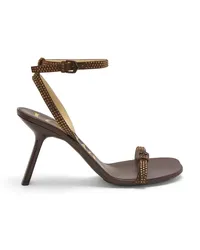 Loewe Luxury Petal sandal in suede and allover strass Shitake