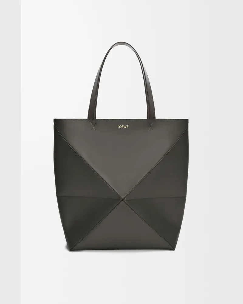 Loewe Xl Puzzle Fold Tote In Shiny Leather skin Hombre Dark