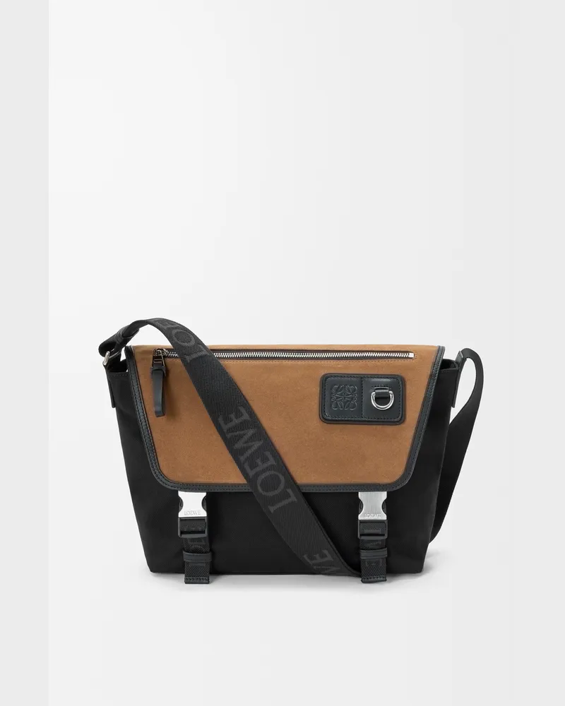 Loewe Medium Flex Messenger In Canvas And Suede Hombre Black