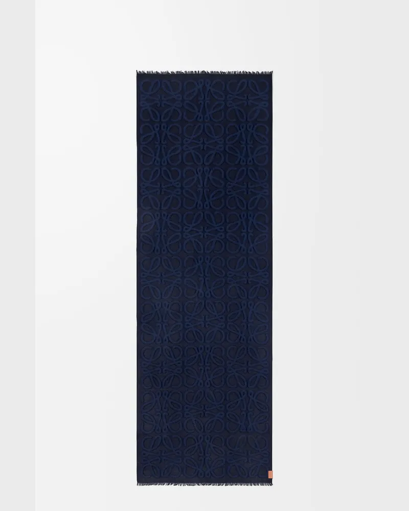 Loewe Scarf In Wool Cotton And Silk Blend Mujer Navy