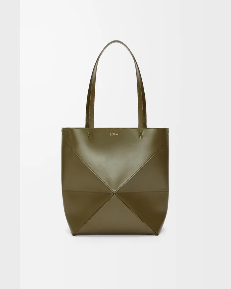 Loewe Medium Puzzle Fold Tote In Shiny Leather skin Mujer Dark