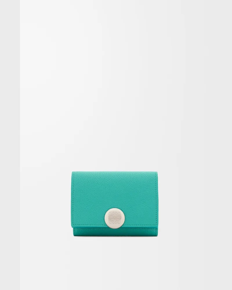 Loewe Pebble Trifold Wallet In Pebble Grain Leather skin Mujer Aquamarine