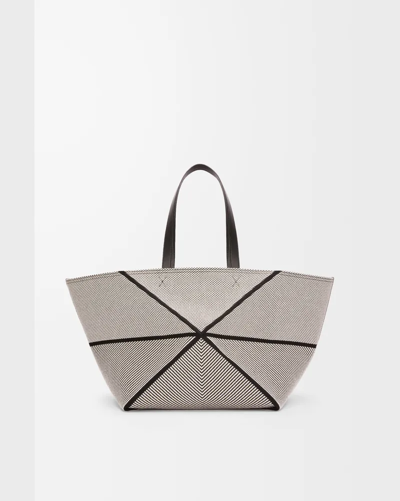 Loewe Xxl Puzzle Fold Tote In Canvas Jacquard And Leather skin Mujer Natural