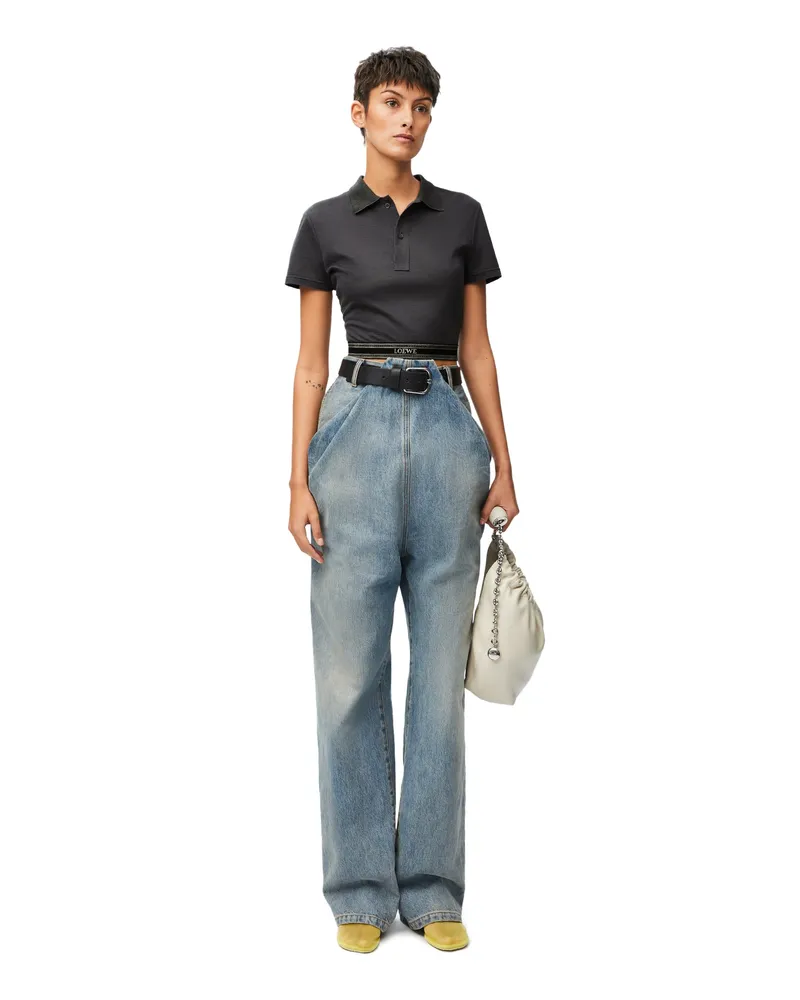 Loewe Luxury Cropped polo in silk and cotton Charcoal