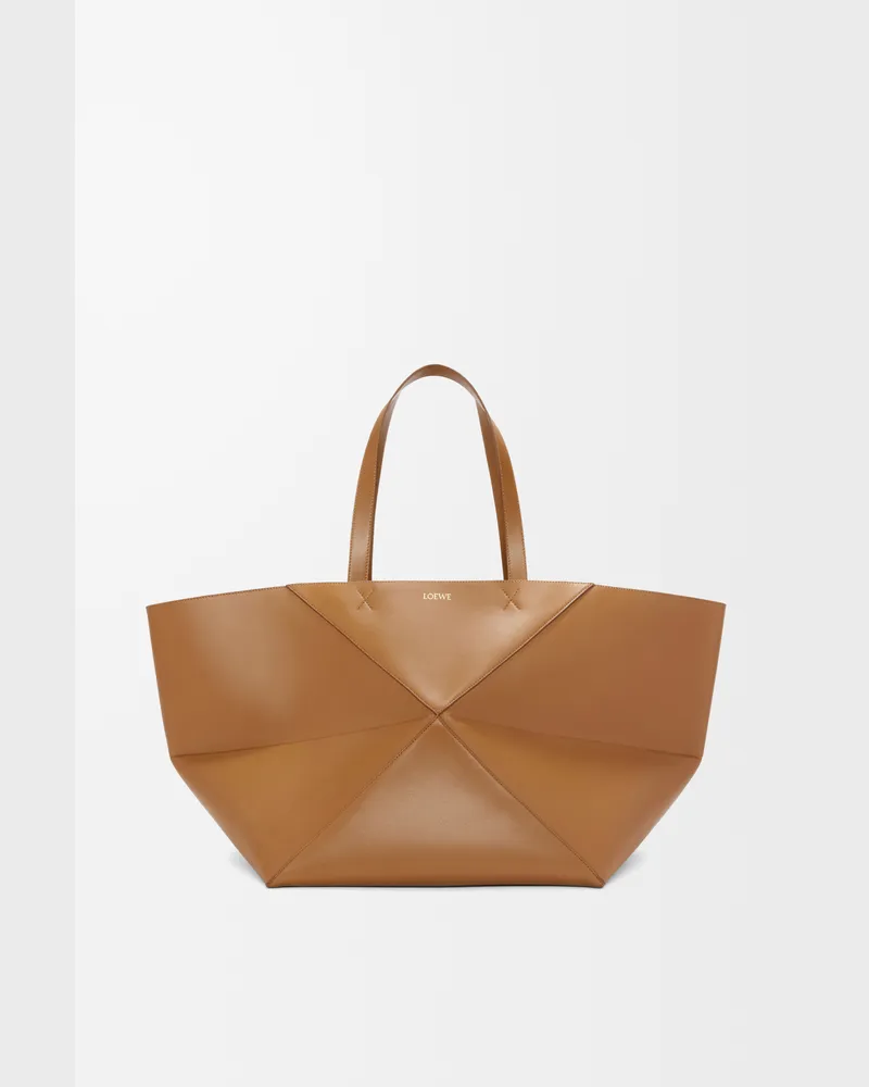 Loewe Xxl Puzzle Fold Tote In Shiny Leather skin Hombre Oak