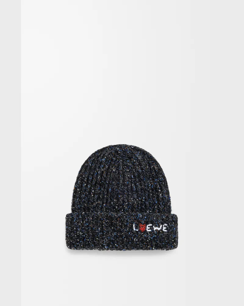 Loewe Beanie In Wool Silk And Alpaca Blend Mujer Black