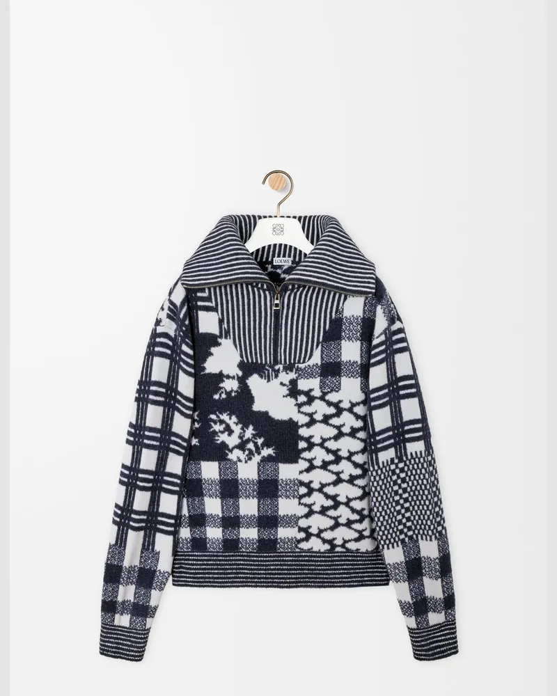 Loewe Zip-up Sweater In Wool Size Hombre Navy