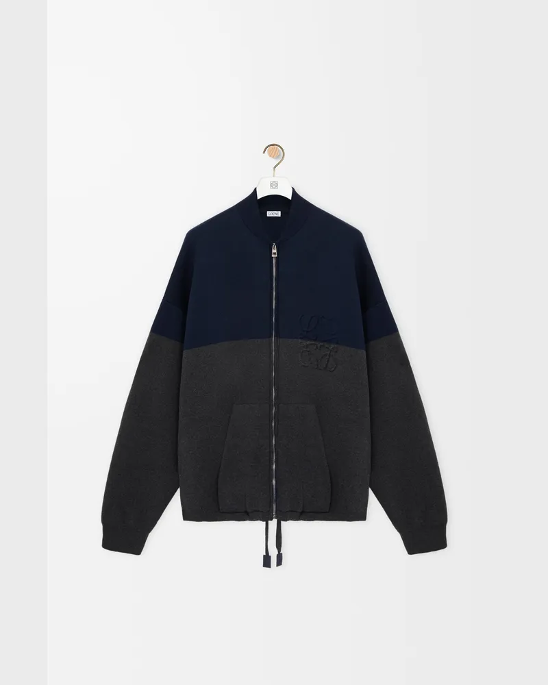Loewe Zip-up Cardigan In Cotton Blend Size Hombre Navy