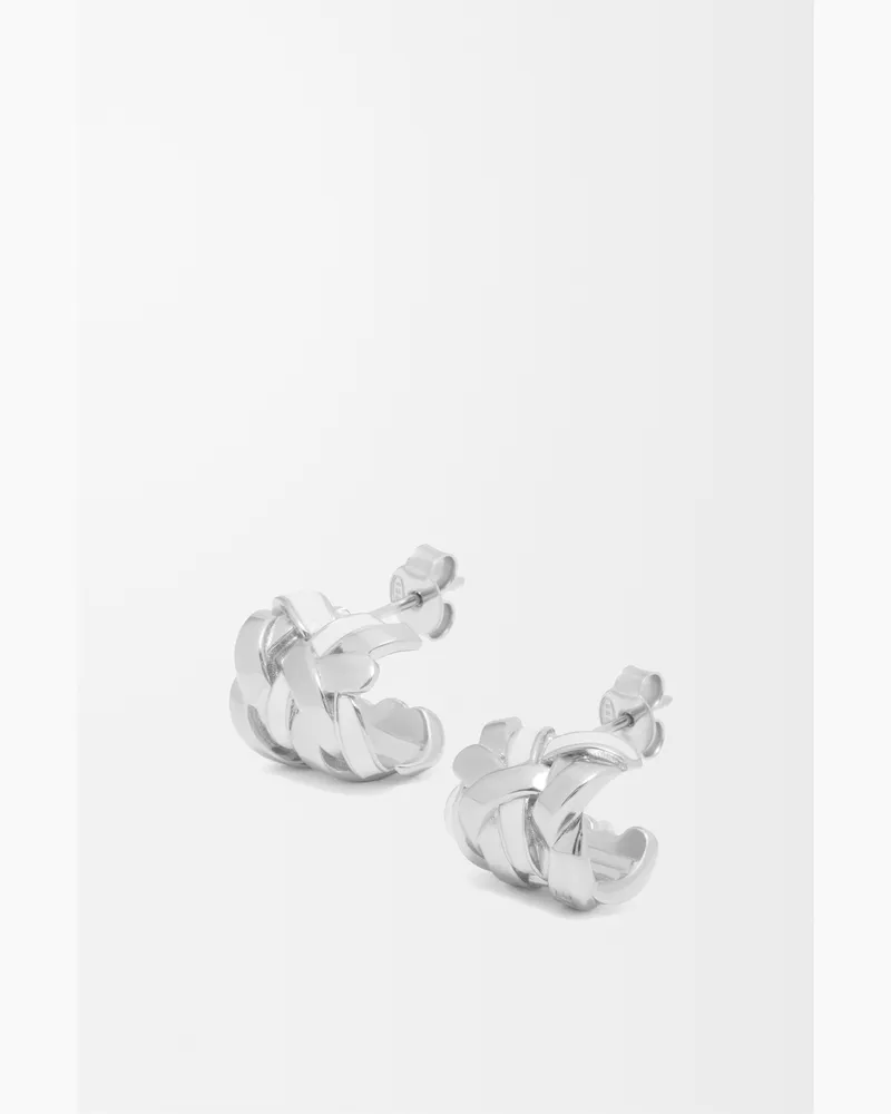 Loewe Nest Small Hoop Earrings In Sterling Silver And Enamel Mujer Silver