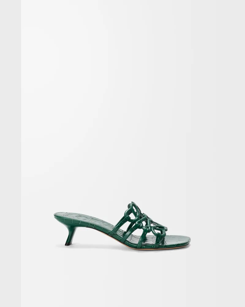 Loewe Petal Anagram Slide In Croc-embossed Leather skin Size Mujer Emerald