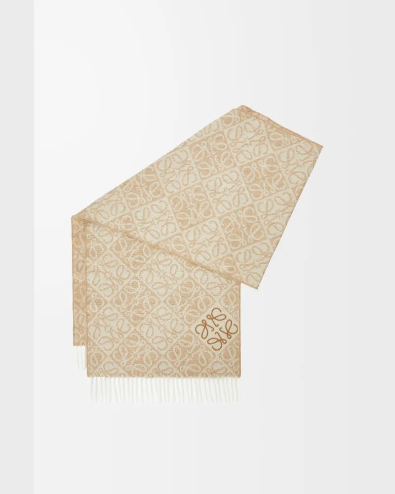 Loewe Anagram Scarf In Wool And Cashmere Mujer Beige