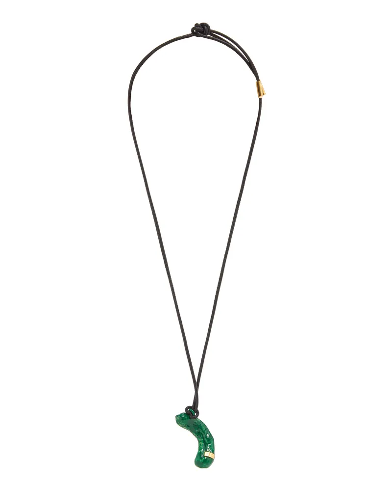 Loewe Luxury Cornichon pendant in brass and enamel Green