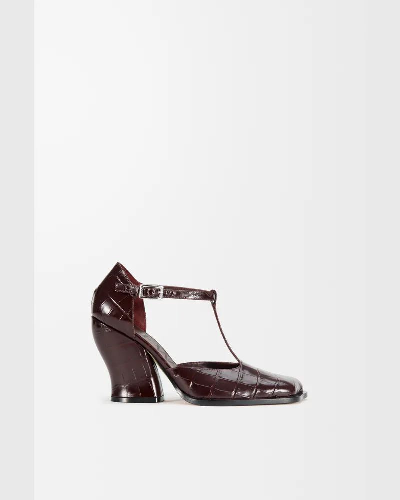 Loewe Onda T-bar Pump In Embossed Leather skin Size Mujer Burgundy