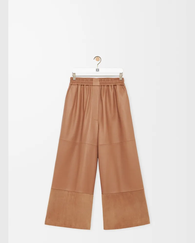 Loewe Cropped Trousers In Nappa Lambskin And Suede Goatskin Size Mujer Toffee