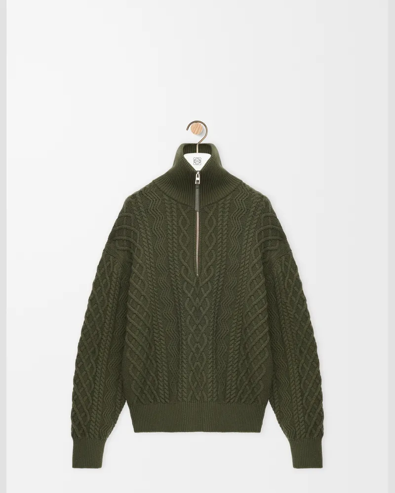 Loewe Zip-up Sweater In Wool Size Hombre Khaki