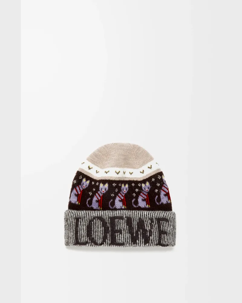 Loewe Beanie In Wool Blend Mujer Beige
