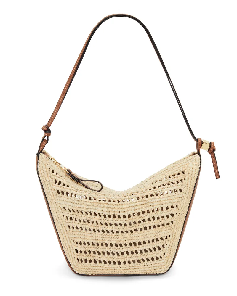 Loewe Luxury Mini Hammock Hobo in raffia and calfskin Tan