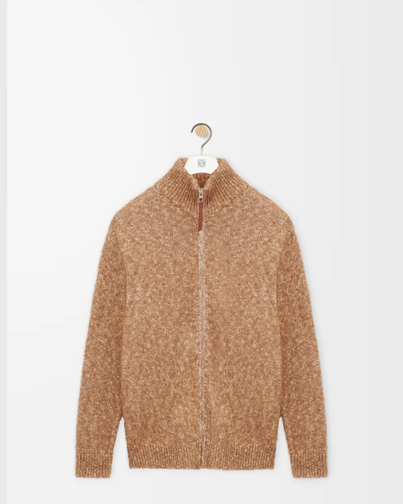 Loewe Zip-up Cardigan In Cotton Linen And Wool Size Hombre Beige