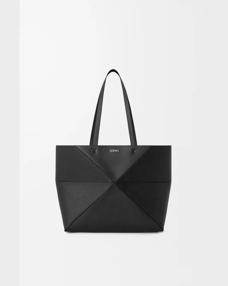 Loewe Medium Horizontal Puzzle Fold Tote In Soft Grained Leather skin Mujer Black