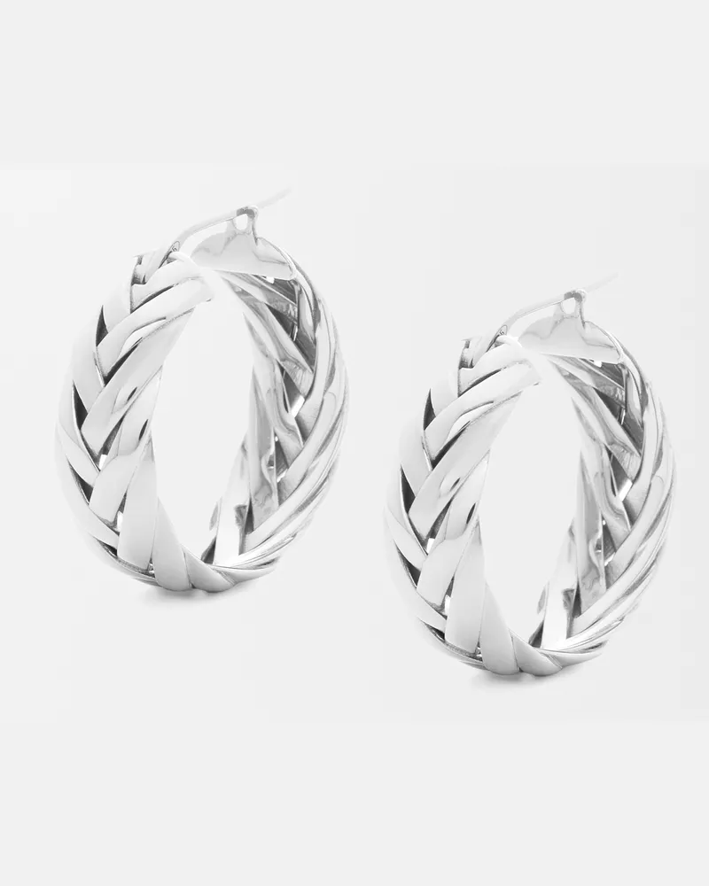 Loewe Braided Hoop Earrings In Sterling Silver Mujer Silver