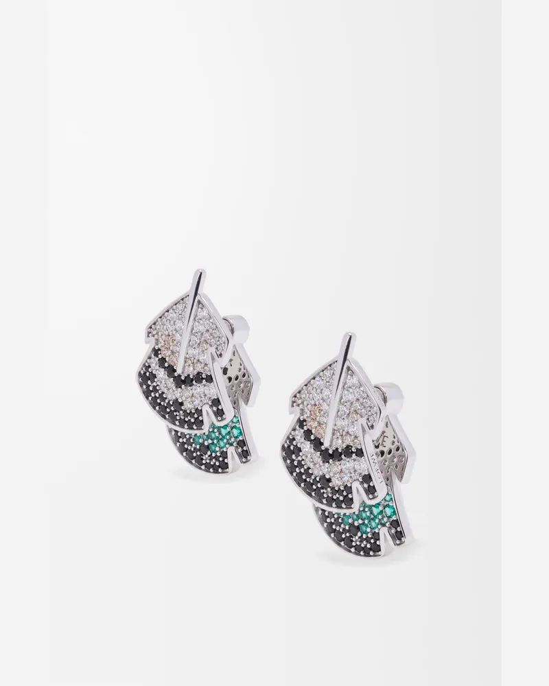 Loewe Feather Earrings In Sterling Silver And Crystals Mujer Silver