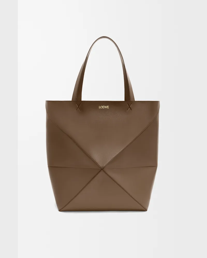 Loewe Xl Puzzle Fold Tote In Shiny Leather skin Hombre Umber