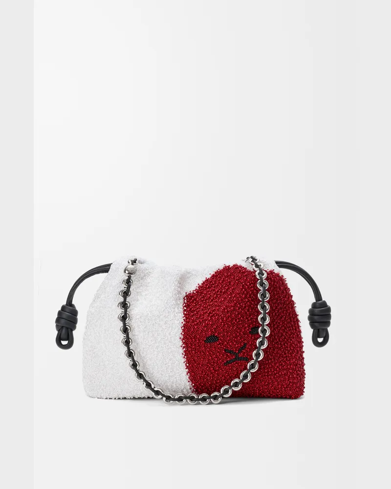 Loewe Medium Lion Beads Flamenco Purse In Beaded Canvas And Leather skin Mujer White